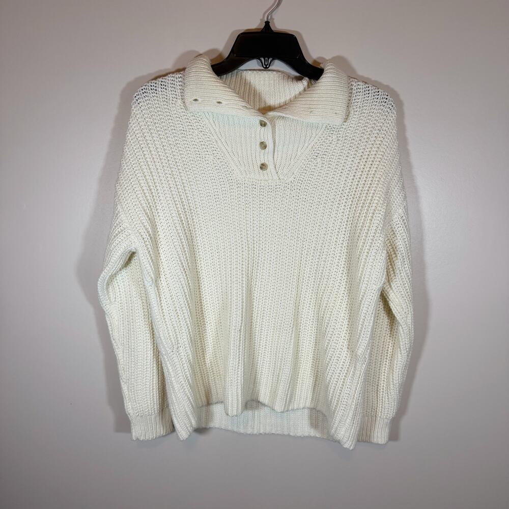 NWOT Haven Well Within Cream Button Mock Neck Knit Boxy Sweater Womens XS